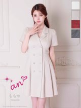 【予約商品/6月上旬発送予定】XSサイズあり【an/アン】襟付き/ ダブルボタン/ 半袖/ 袖あり/ プリーツ/ フレア/ ワンピース/ ミニドレス/ キャバドレス[OF05]