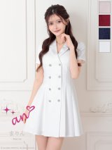 XSサイズあり【an/アン】襟付き/ ダブルボタン/ 半袖/ 袖あり/ プリーツ/ フレア/ ワンピース/ ミニドレス/ キャバドレス[OF05]