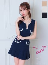XSサイズあり【an /アン】パイピング/ ポケット風/ バイカラー/ シンプル/ ノースリーブ/ プリーツ/ フレア/ ミニドレス/ キャバドレス[OF05]