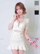 XSサイズあり【an /アン】ワンカラー/ ビジュー/ ウエストカット/ シアー/ ポケットデザイン/ マーメイド/ ミニドレス/ キャバドレス[OF05]