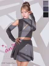XSサイズあり【an /アン】袖付き/ ロングスリーブ/ ラメ/ ハイネック/ バストジップ/ プリーツ/ フレア/ セットアップ/ ミニドレス/ キャバドレス[OF05]