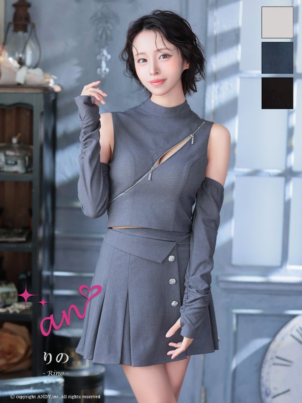 画像15: XSサイズあり【an /アン】袖付き/ ロングスリーブ/ ラメ/ ハイネック/ バストジップ/ プリーツ/ フレア/ セットアップ/ ミニドレス/ キャバドレス[OF05]