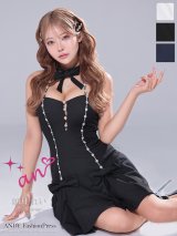 【予約商品/6月中旬発送予定】XSサイズあり【an /アン】リボン/ チョーカー風/ ホルターネック/ ビジュー/ フレア/ ミニドレス/ キャバドレス[OF05]