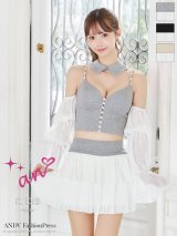 【予約商品/7月上旬発送予定】XSサイズあり【an /アン】3way/ 袖取り外し可能/ 襟付き/ ビジューボタン/ キャミソール/ シフォン/ フリル/ フレア/ セットアップ/ ミニドレス/ キャバドレス[OF05]