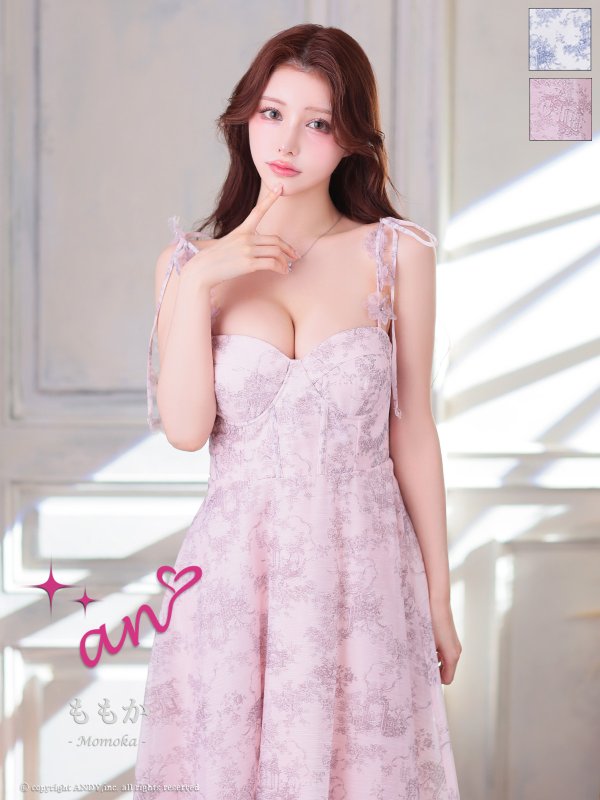 画像1: XSサイズあり【an /アン】クラシカル/ トワルドジュイ/ 立体フラワー/ キャミソール/ フレア/ Aライン/ ミモレ丈/ ミディアムドレス/ キャバドレス[OF05]