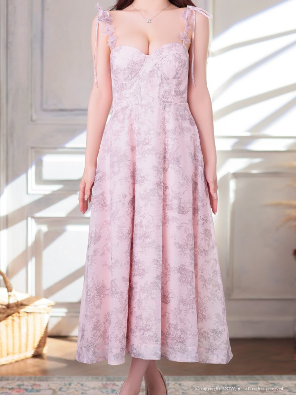 画像5: XSサイズあり【an /アン】クラシカル/ トワルドジュイ/ 立体フラワー/ キャミソール/ フレア/ Aライン/ ミモレ丈/ ミディアムドレス/ キャバドレス[OF05]