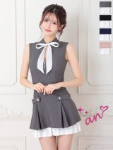 XSサイズあり【an /アン】襟付き/ ネックリボン/ バストジップ/ ノースリーブ/ バイカラー/ プリーツ/ ワンピース/ ミニドレス/ キャバドレス[OF05]
