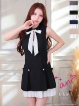 XSサイズあり【an /アン】襟付き/ ネックリボン/ バストジップ/ ノースリーブ/ バイカラー/ プリーツ/ ワンピース/ ミニドレス/ キャバドレス[OF05]