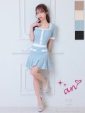 XSサイズあり【an/アン】バイカラー/ ビジュー/ スクエアネック/ 半袖/ 袖あり/ ストレッチ/ セットアップ/ ミニドレス/ キャバドレス[OF05]