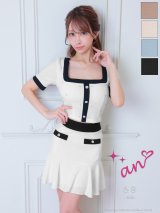 XSサイズあり【an/アン】バイカラー/ ビジュー/ スクエアネック/ 半袖/ 袖あり/ ストレッチ/ セットアップ/ ミニドレス/ キャバドレス[OF05]