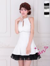 【予約商品/7月下旬発送予定】XSサイズあり【an /アン】ビジュー/ バストジップ/ チェーン/ アメスリ/ フリル/ バイカラー/ フレア/ ミニドレス/ キャバドレス[OF05]