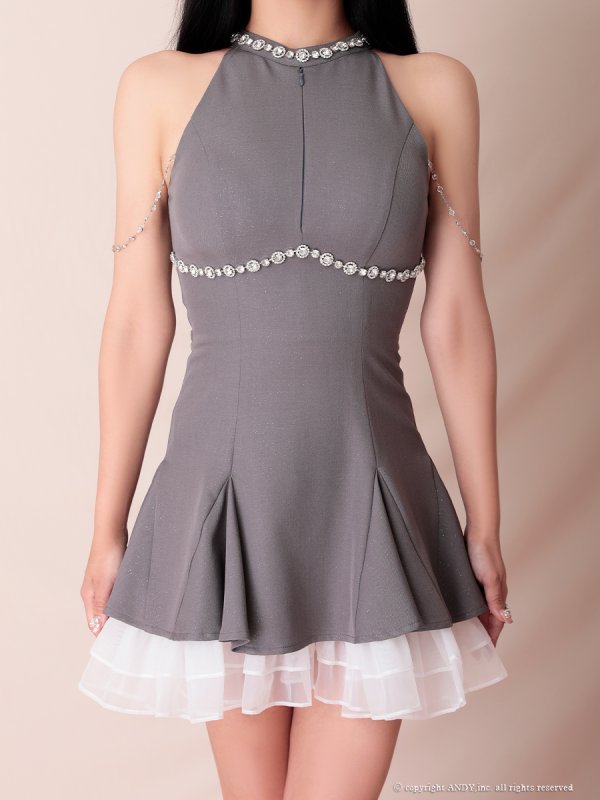 画像21: XSサイズあり【an /アン】ビジュー/ バストジップ/ チェーン/ アメスリ/ フリル/ バイカラー/ フレア/ ミニドレス/ キャバドレス[OF05]