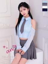 XSサイズあり【an /アン】4way/ 袖取り外し可能/ ネクタイ付き/ 襟/ フロントジップ/ アメスリ/ プリーツ/ フレア/ セットアップ/ ミニドレス/ キャバドレス[OF05]