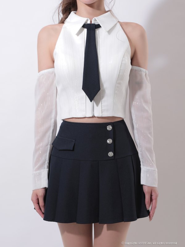 画像39: XSサイズあり【an /アン】4way/ 袖取り外し可能/ ネクタイ付き/ 襟/ フロントジップ/ アメスリ/ プリーツ/ フレア/ セットアップ/ ミニドレス/ キャバドレス[OF05]