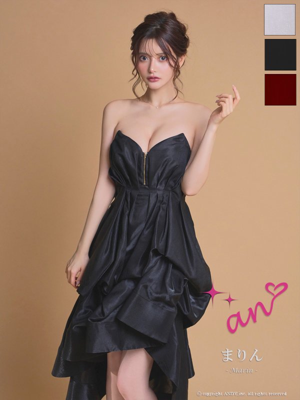 画像7: XSサイズあり【an/アン】ベア/  バストジップ/ タック/ 変形ヘム/ フレア/ ミディアムドレス/ キャバドレス[OF05]