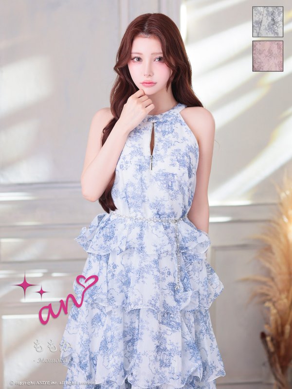 画像12: XSサイズあり【an /アン】チェーンベルト付き/ バストジップ/ シフォン/ フリル/ アメスリ/ ティアード/ フレア/ ワンピース/ ロングドレス/ キャバドレス[OF05]