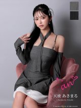 XSサイズあり【an/アン】マルチway/ ネクタイ付き/ 袖付き/ オフショル/ キャミ/ ストライプ柄/ レイヤード/ フレア/ ワンピース/ ミニドレス/ キャバドレス[OF05]