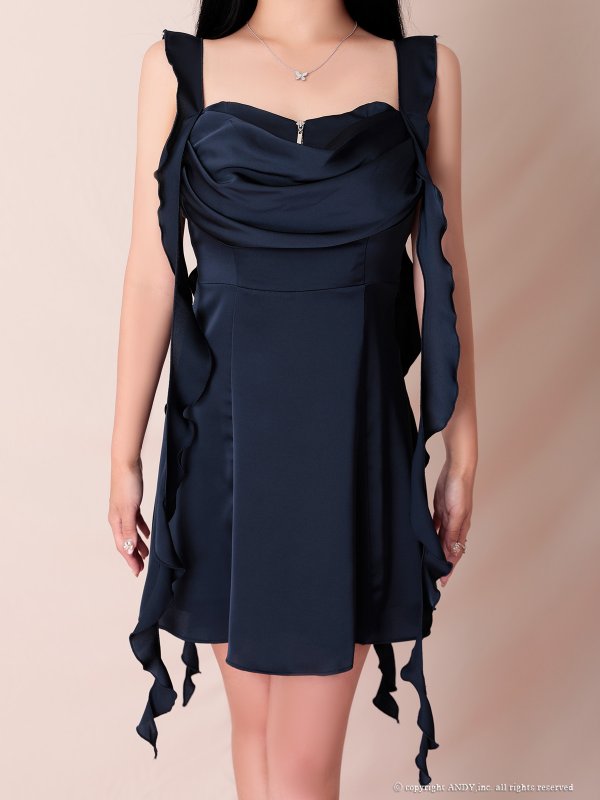 画像18: XSサイズあり【an /アン】ウエストリボン/ バストジップ/ ドレープ/ ペタルフリル/ ノースリーブ/ フレア/ ミニドレス/ キャバドレス[OF05]