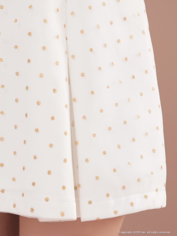 画像8: XSサイズあり【an /アン】ドット柄/ 袖付き/ フリル/ キャミ/ オフショル/ バストジップ/ ラインリボン/ フレア/ ミニドレス/ キャバドレス[OF05]