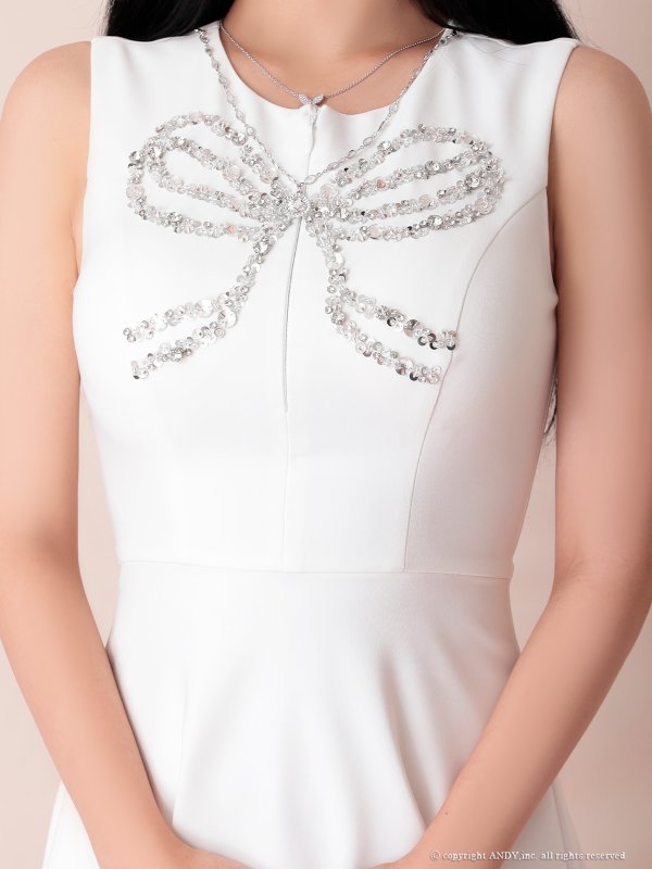 画像6: XSサイズあり【an/アン】ビジュー/ スパンコール/ リボン/ チャーム付き/ バストジップ/ ノースリーブ/ ワンカラー/ Aライン/ フレア/ ミニドレス/ キャバドレス[OF05]