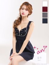 XSサイズあり【an /アン】ビジュー/ バストジップ/ ノースリーブ/ バックオープン/ リボン/ ミニドレス/ キャバドレス[OF05]