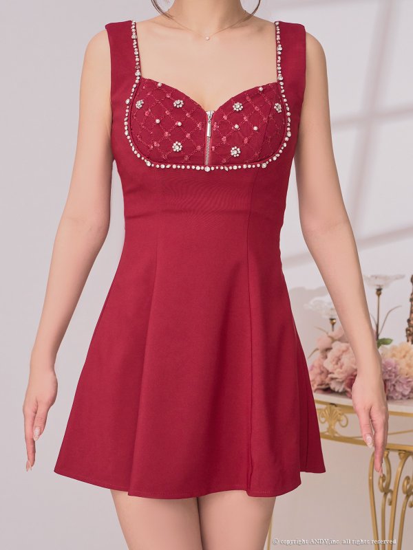 画像12: XSサイズあり【an /アン】ビジュー/ バストジップ/ ノースリーブ/ バックオープン/ リボン/ ミニドレス/ キャバドレス[OF05]