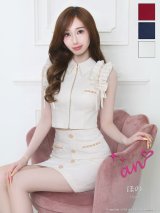 XSサイズあり【an /アン】襟付き/ ビジュー/ フロントジップ/ ノースリーブ/ フリル/ リボン/タイト/ セットアップ/ ツーピース/ ミニドレス/ キャバドレス[OF05]