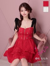 XSサイズあり【an /アン】バイカラー/ ショルダーリボン/ フロントジップ/ ビジュー/ ノースリーブ/ フリル/ フレア/ ミニドレス/ キャバドレス[OF05]