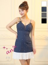 XSサイズあり【an/アン】シアー/ ラメ/ キャミ/ リボンモチーフ/ ビジュー/ フレア/ ミニドレス/ キャバドレス[OF05]