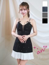 XSサイズあり【an/アン】シアー/ ラメ/ キャミ/ リボンモチーフ/ ビジュー/ フレア/ ミニドレス/ キャバドレス[OF05]