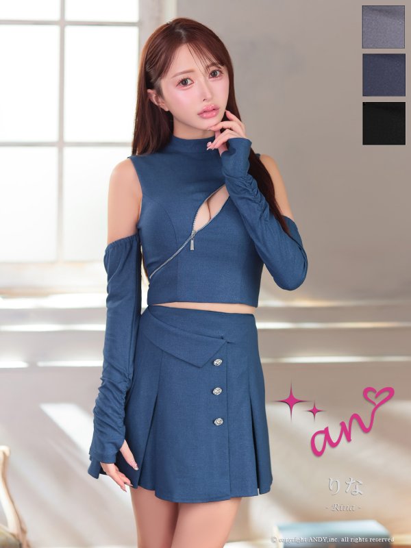 画像23: XSサイズあり【an /アン】袖付き/ ロングスリーブ/ ラメ/ ハイネック/ バストジップ/ プリーツ/ フレア/ セットアップ/ ミニドレス/ キャバドレス[OF05]