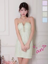 XSサイズあり【an /アン】チェーンパイピング/ ベア/ フロントジップ/ タイト/ ミニドレス/ キャバドレス[OF05]