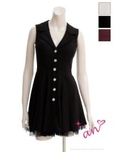 XSサイズあり【an /アン】襟付き/ ボタン/ シンプル/ プリーツ/ フレア/ ノースリーブ/ ミニドレス/ キャバドレス[OF05]