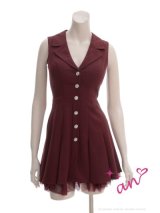 XSサイズあり【an /アン】襟付き/ ボタン/ シンプル/ プリーツ/ フレア/ ノースリーブ/ ミニドレス/ キャバドレス[OF05]