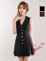 XSサイズあり【an /アン】襟付き/ ボタン/ シンプル/ プリーツ/ フレア/ ノースリーブ/ ミニドレス/ キャバドレス[OF05]