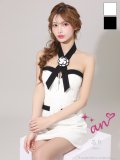 XSサイズあり【an/アン】アクセサリー付き/ ラメ/ ベアトップ/ 立体フラワー/ ビジュー/ フレア/ ミニドレス/ キャバドレス[OF05]