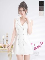 XSサイズあり【an /アン】襟付き/ ボタン/ シンプル/ ビジュー/ プリーツ/ フレア/ ノースリーブ/ ミニドレス/ キャバドレス[OF05]