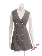 XSサイズあり【an /アン】襟付き/ ボタン/ シンプル/ ビジュー/ プリーツ/ フレア/ ノースリーブ/ ミニドレス/ キャバドレス[OF05]