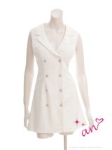 XSサイズあり【an /アン】襟付き/ ボタン/ シンプル/ ビジュー/ プリーツ/ フレア/ ノースリーブ/ ミニドレス/ キャバドレス[OF05]