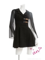 XSサイズあり【an /アン】襟付き/ 取り外し可能/ シンプル/ 2way/ ノースリーブ/ プリーツ/ フレア/ ロングスリーブ/ ミニドレス/ シースルー/ キャバドレス[OF05]