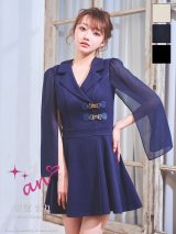 XSサイズあり【an /アン】襟付き/ 取り外し可能/ シンプル/ 2way/ ノースリーブ/ プリーツ/ フレア/ ロングスリーブ/ ミニドレス/ シースルー/ キャバドレス[OF05]