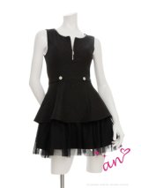 XSサイズあり【an /アン】ビジューボタン/ バストジップ/ ノースリーブ/ フリル/ フレア/ ミニドレス/ キャバドレス[OF05]