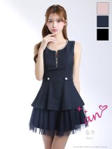 XSサイズあり【an /アン】ビジューボタン/ バストジップ/ ノースリーブ/ フリル/ フレア/ ミニドレス/ キャバドレス[OF05]