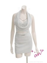 XSサイズあり【an /アン】バストチャーム付き/ ホルターネック/ ドレープ/ チュールリボン/ ラメ/ ラインストーン/ バストジップ/ ストレッチ/ タイト/ ミニドレス/ キャバドレス[OF05]