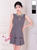 XSサイズあり【an/アン】リボン/ ビジュー/ノースリーブ/ バストジップ/ シンプル/ ラメ/ Aライン/ フレア/ プリーツ/ ワンピース/ ミニドレス/ キャバドレス[OF05]