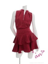 XSサイズあり【an /アン】ラインストーン/ バストジップ/ ノースリーブ/ ティアードフリル/ セットアップ/ フレア/ ミニドレス/ キャバドレス[OF05]