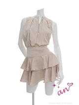 XSサイズあり【an /アン】ラインストーン/ バストジップ/ ノースリーブ/ ティアードフリル/ セットアップ/ フレア/ ミニドレス/ キャバドレス[OF05]