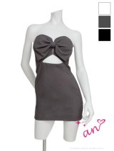 XSサイズあり【an /アン】ウエストカット/ リボン/ ベア/ フロントジップ/ タイト/ ミニドレス/ キャバドレス[OF05]