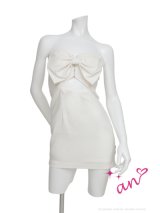 XSサイズあり【an /アン】ウエストカット/ リボン/ ベア/ フロントジップ/ タイト/ ミニドレス/ キャバドレス[OF05]