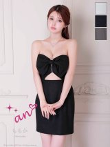 XSサイズあり【an /アン】ウエストカット/ リボン/ ベア/ フロントジップ/ タイト/ ミニドレス/ キャバドレス[OF05]